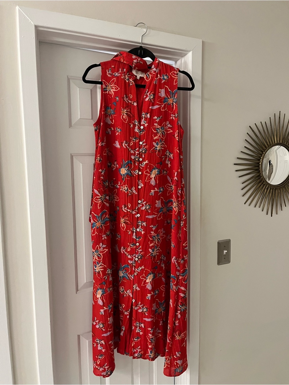Cleobella Red Floral Button-Front Maxi Dress
